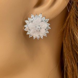 Flower diamond earrings silver bride luxury